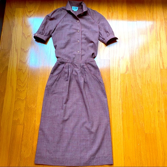 Vintage  70’s micro check wool top and skirt - Picture 1 of 6